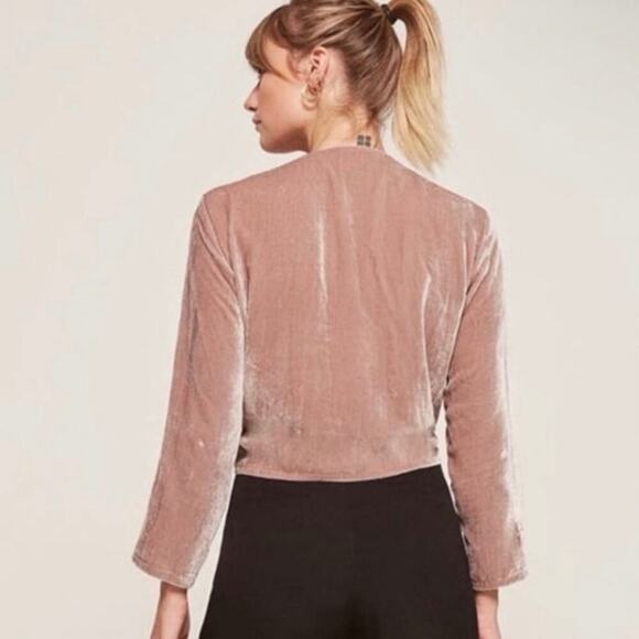 Reformation Women's Fez Velvet Dusty Rose Mauve Tie Front Crop Top Long Sleeve M - Picture 8 of 9